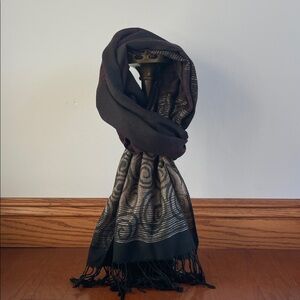 Pashmina Black and Burgundy Scarf with Silver Threads